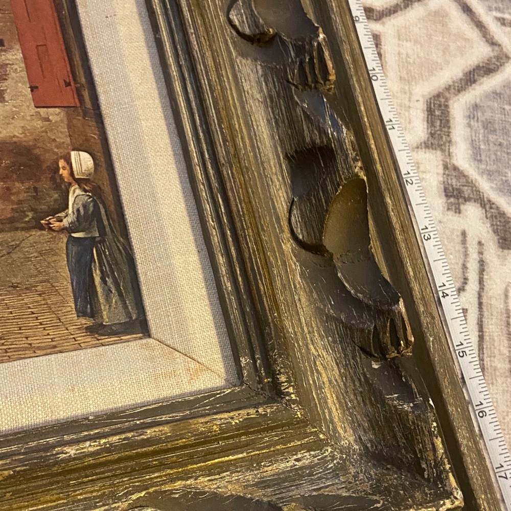 1950s After Pieter De Hooch, "A Dutch Courtyard" Full-Color framed - Picture 10 of 13